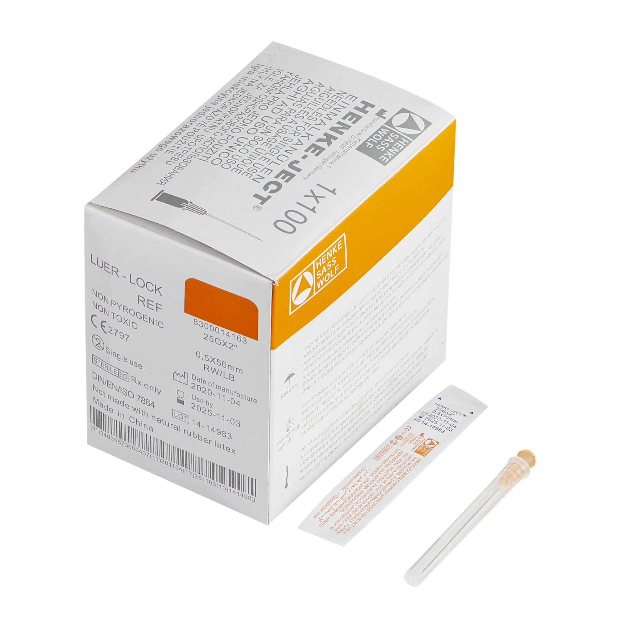 Needle Hypodermic HSW Fine-Ject® 2 Inch Length 25 Gauge Thin Wall Without Safety(100/BX 10BX/CS)#8300014163 by TSK Airtite  ID NH252